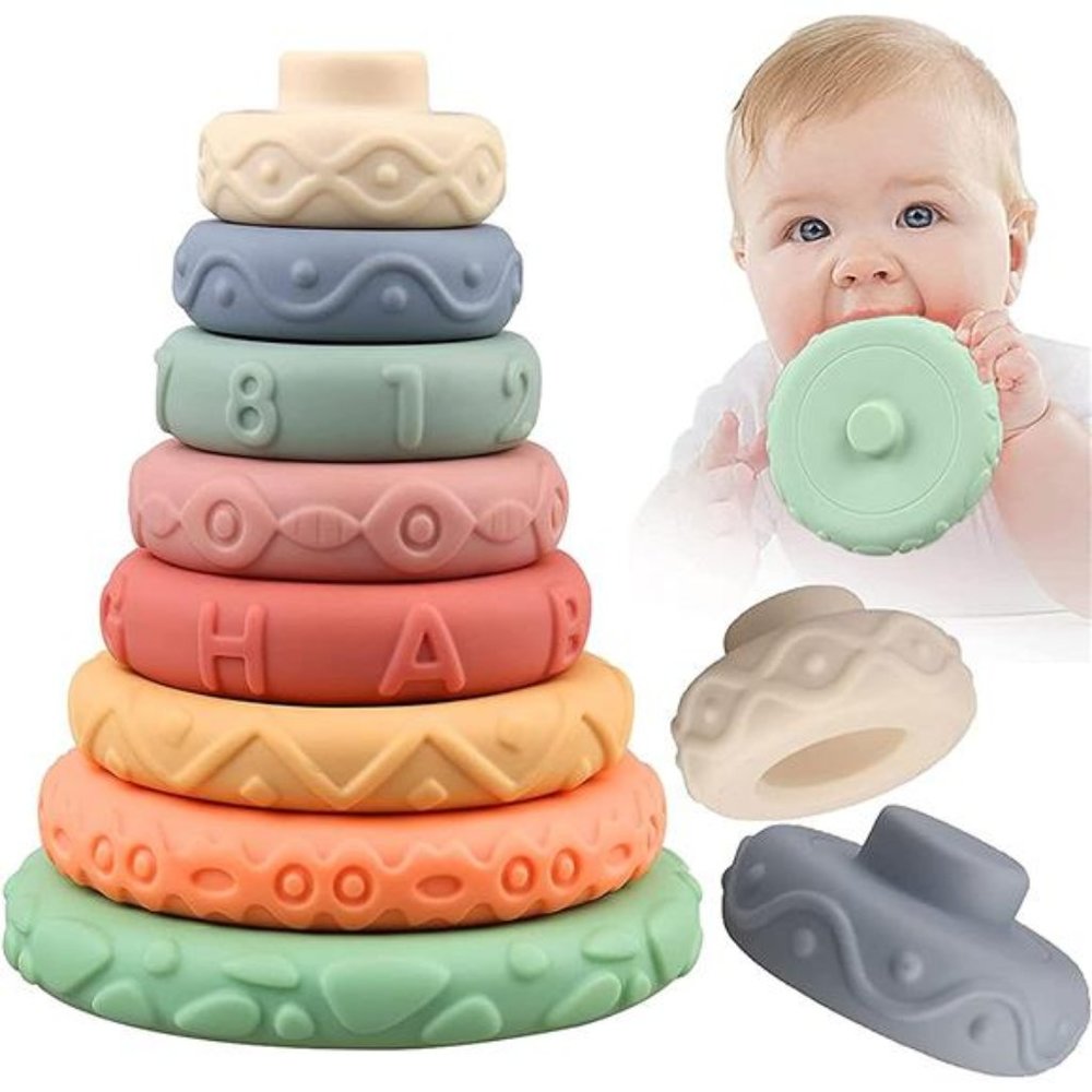 8 Pcs Stacking Rings Soft Toys for Babies 6 Months and up Old Girls Boys